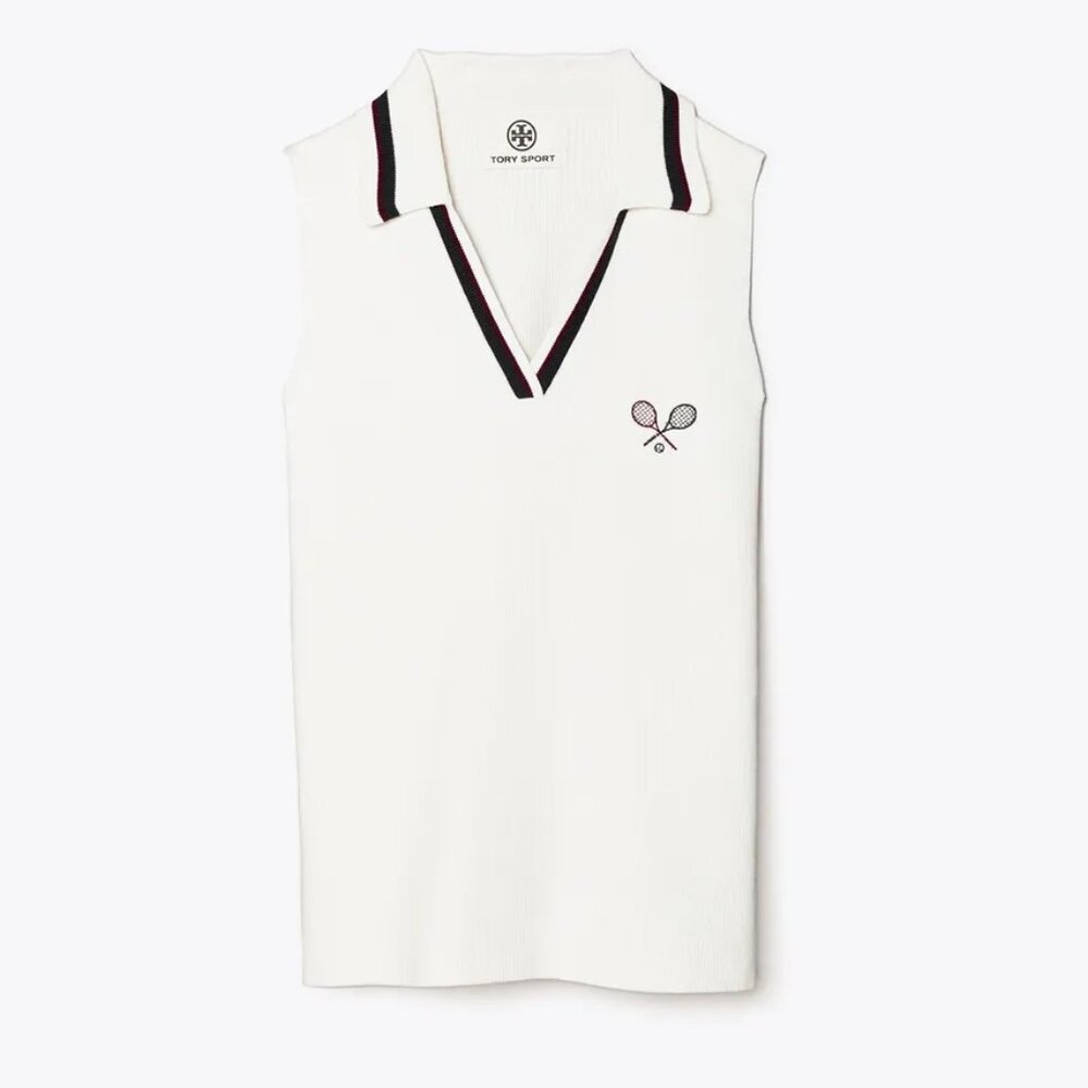 Tory Burch White Sleeveless Polo Tank Top
